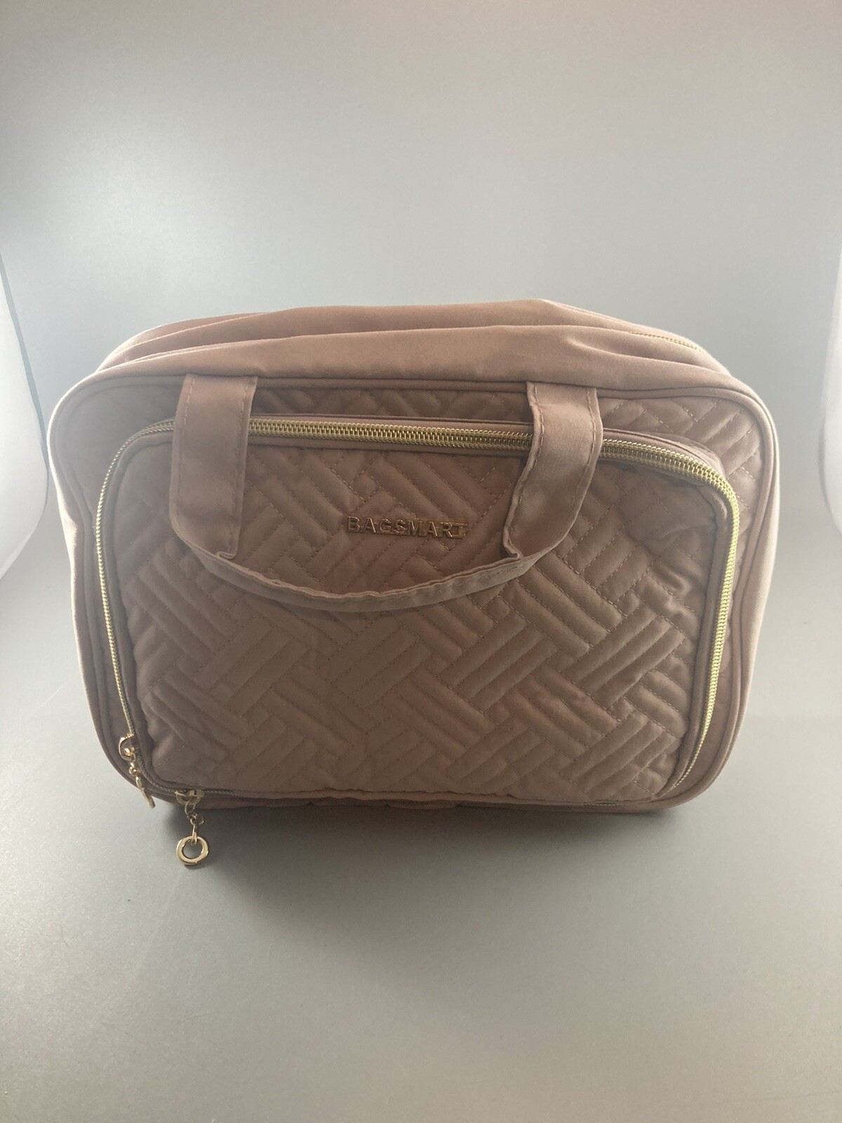 Cute Pink Rose Gold Water-Resistant Toiletry Bag with Hook for Makeup Jewelry Travel-image