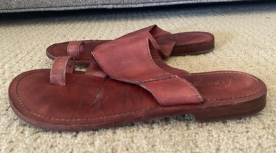 FREE PEOPLE Sant Antoni Slide Sandals Brown Leather Toe Loop Slip-On 37 US 7