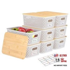 s Plastic Storage Bins with Bamboo Lids - Stackable Storage Cream White 8 Pack
