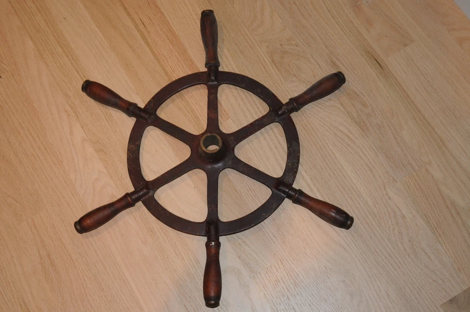 Vintage Antique Solid Brass Ship Boat Wheel Six 6 Spoke Handles Nautical Marine* - Image 2 of 4