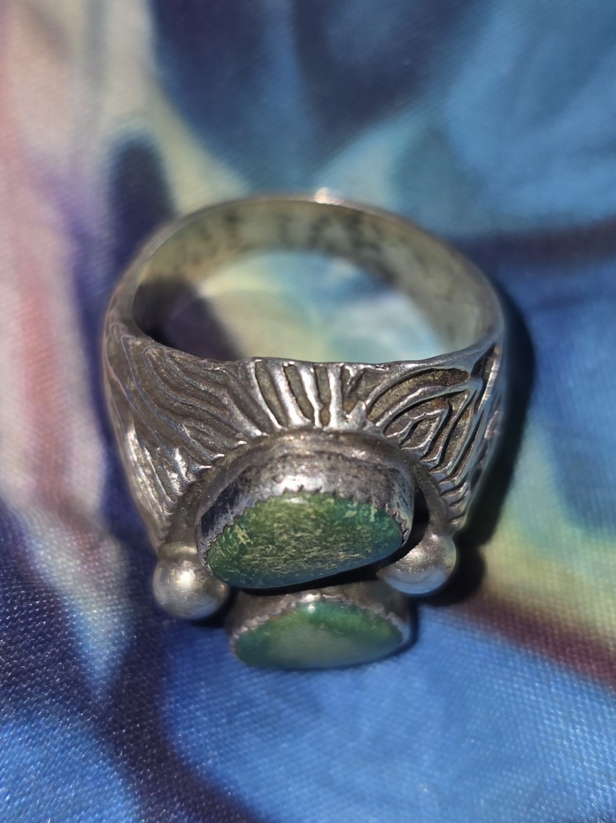 Unsigned Ring Green Turquoise Sterling Silver Nav… - image 12