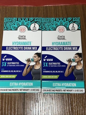 Guru Nanda Hydramate Electrolytes Drink Mix Extra Hydration W/ Vitamins 2 Boxes.