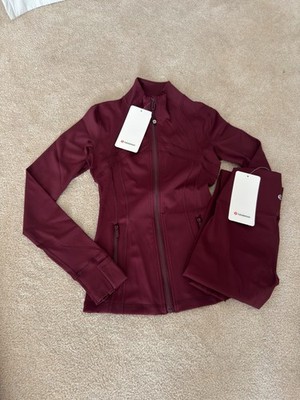lululemon Burgundy 2pc Set Track Jacket & Leggings Sz 8 Full Zip Pockets