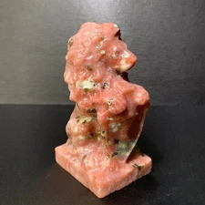 148G Natural Peach blossom tourmaline lion Carved Quartz Skull Healing