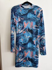 Boohoo Bodycon Marble Swirl Sz 12 Dress Long Sleeve Multicolor Avant Garde NWT