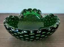 Vintage Murano Glass 1960's Green Ornamental Dish Ashtray. Bullicante.