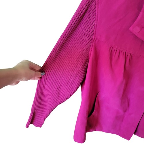 Y2K Pink Suede Barbiecore Ribbed Knit Sleeves Statement Blazer Jacket Size 16W - Picture 5 of 12