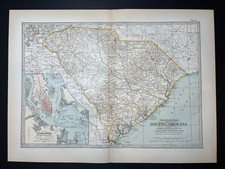 1897 SOUTH CAROLINA STATE MAP fm 1897 Century Atlas Plate 37 SEE DESCRIP