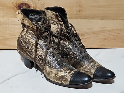 Antique Sorosis Victorian Edwardian Women's Lace Up Boots Two Tone 7'' Tall Worn
