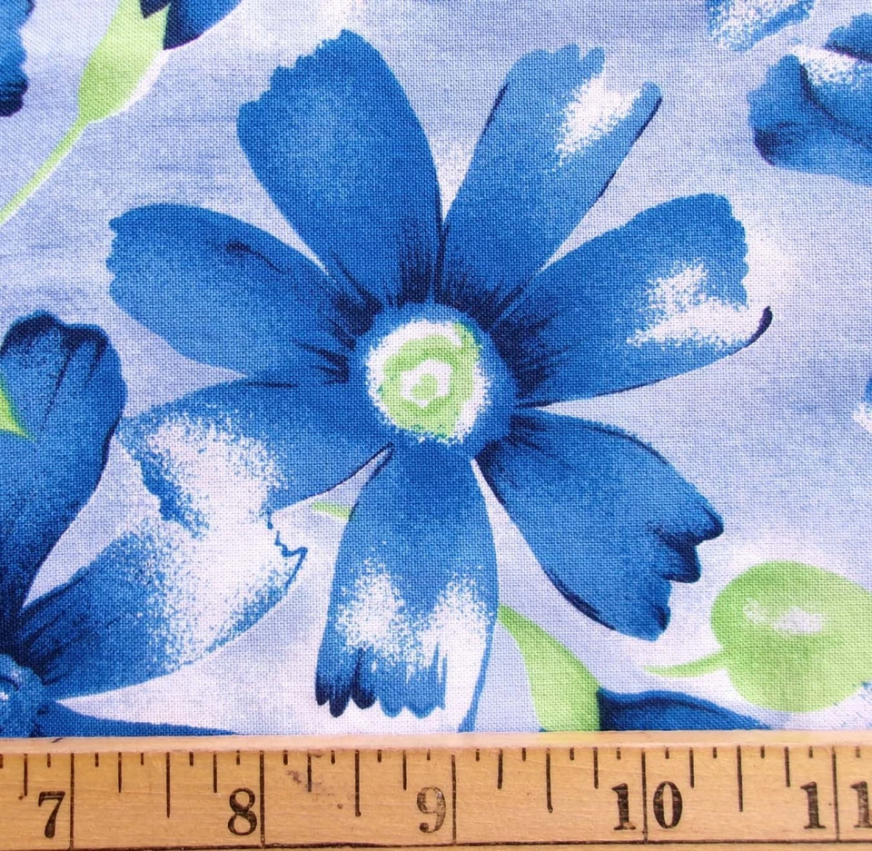 Tela de edredón de algodón a gran escala azul floral flores verde margarita aster 3,75 yardas Foto 2 de 4