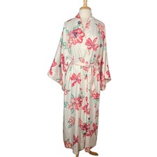 NATORI Classics Long Kimono Robe Floral White Pink Size Medium Romantic Feminine