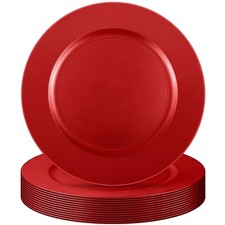 12 PCS 13 Inch Charger Plates Bulk Round Wedding Plastic Table Setting Red