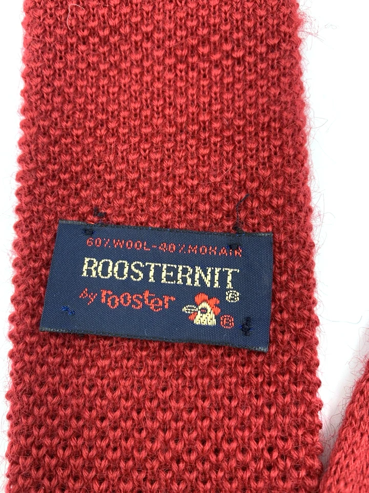 Lote de 2 Corbatas Tejidas Punta Cuadrada Lana/Mohair Cuello ~ Rojo y Azul Marino ~ Roosternit Foto 3 de 4