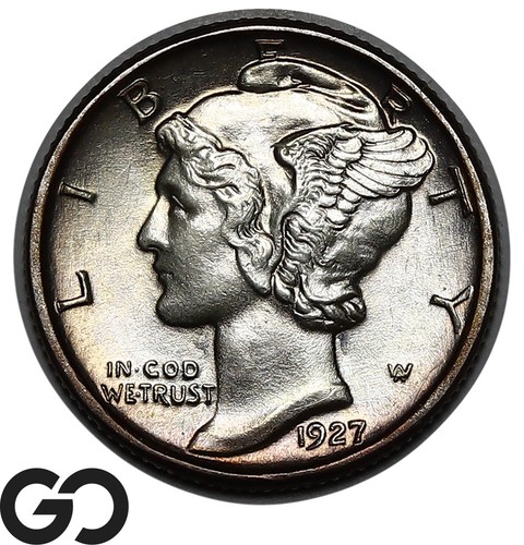 1927-D Mercury Dime, Full Split Bands, Solid Gem BU++ Key Date Rare This Nice