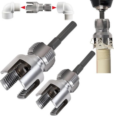 PVC Pipe Threader Kit, 3 Piece Set, 1/2'' 3/4'' NPT Sizes, Dual-Function Intern