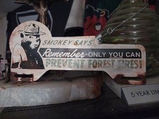 Vintage Smokey Bear Sign Topper - Forest Service Porcelain License Plate Topper Vintage Smokey Bear Sign Topper - Forest Service Porcelain License Plate Topper