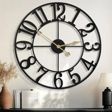 40 Inch Oversized Black Metal Wall Clock Silent Non-Ticking Farmhouse Decor