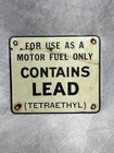 Vintage Porcelain CONTAINS LEAD (Tetraethyl) Gas Pump Sign, off-white / cream
