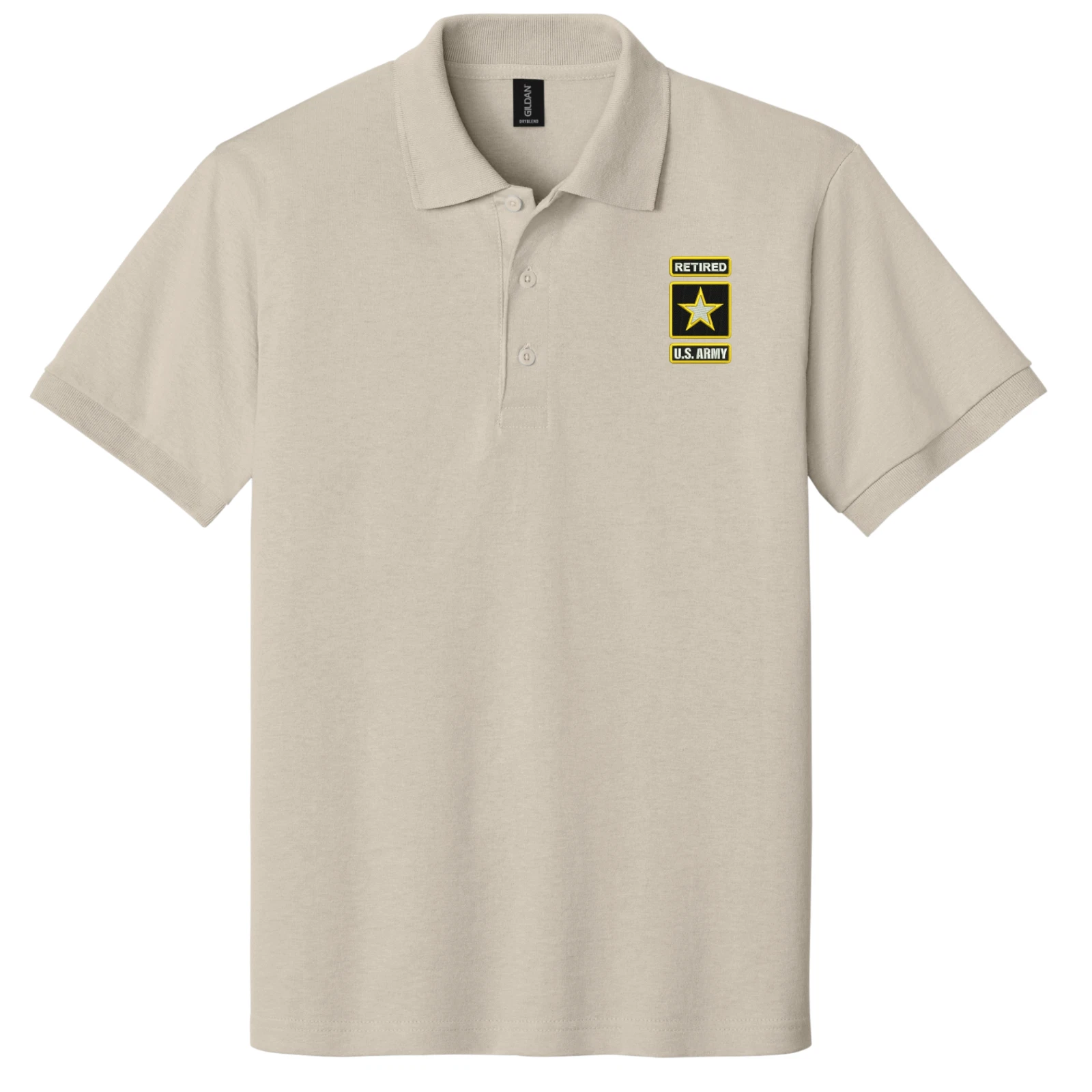 US Army Retired Embroidered Polo Shirt -Sand/Tan- U.S Army Officially Licensed