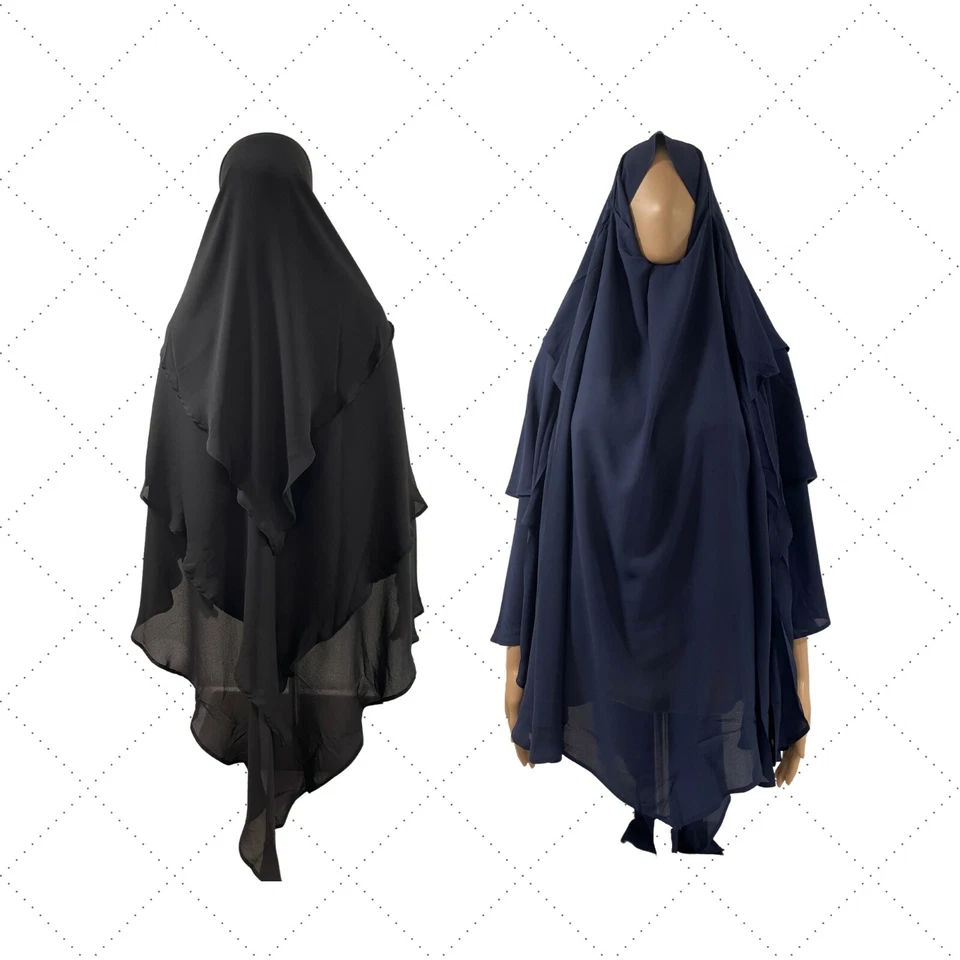 Khimar, Tres Capas Khimar, 100% Poliéster Multicapa Hijab Khimar, Azul Marino Foto 3 de 3