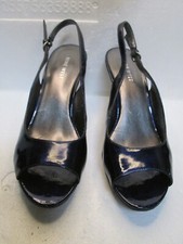 Nine West Midnight Blue Faux Patent Leather Open Toe Slingback Heels SIZE 7M