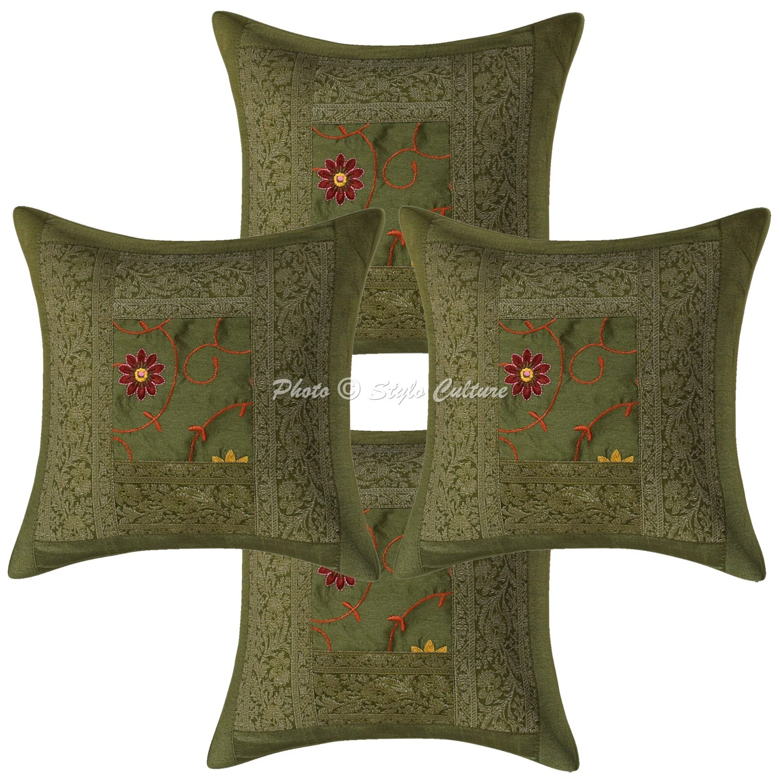 Home Decor Pillow Cover Embroidered Bohemian Cushion Cover Throw 16 x 16 in