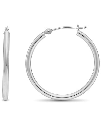 Sterling Silver Classic French Lock Hoops 25MM Round High Polish 