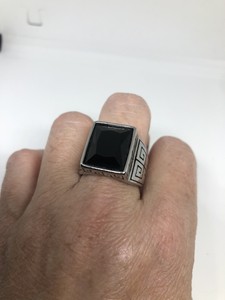 Vintage Black Onyx Mens Ring Silver Stainless Steel Size 13 Ebay