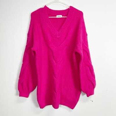 Bluivy Sweater Womens Size Medium Large Pink Vneck Fuzzy Knit