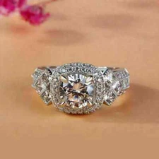 2.50Ct Lab-Created Diamond Double Halo Engagement Ring 14K White Gold Finish