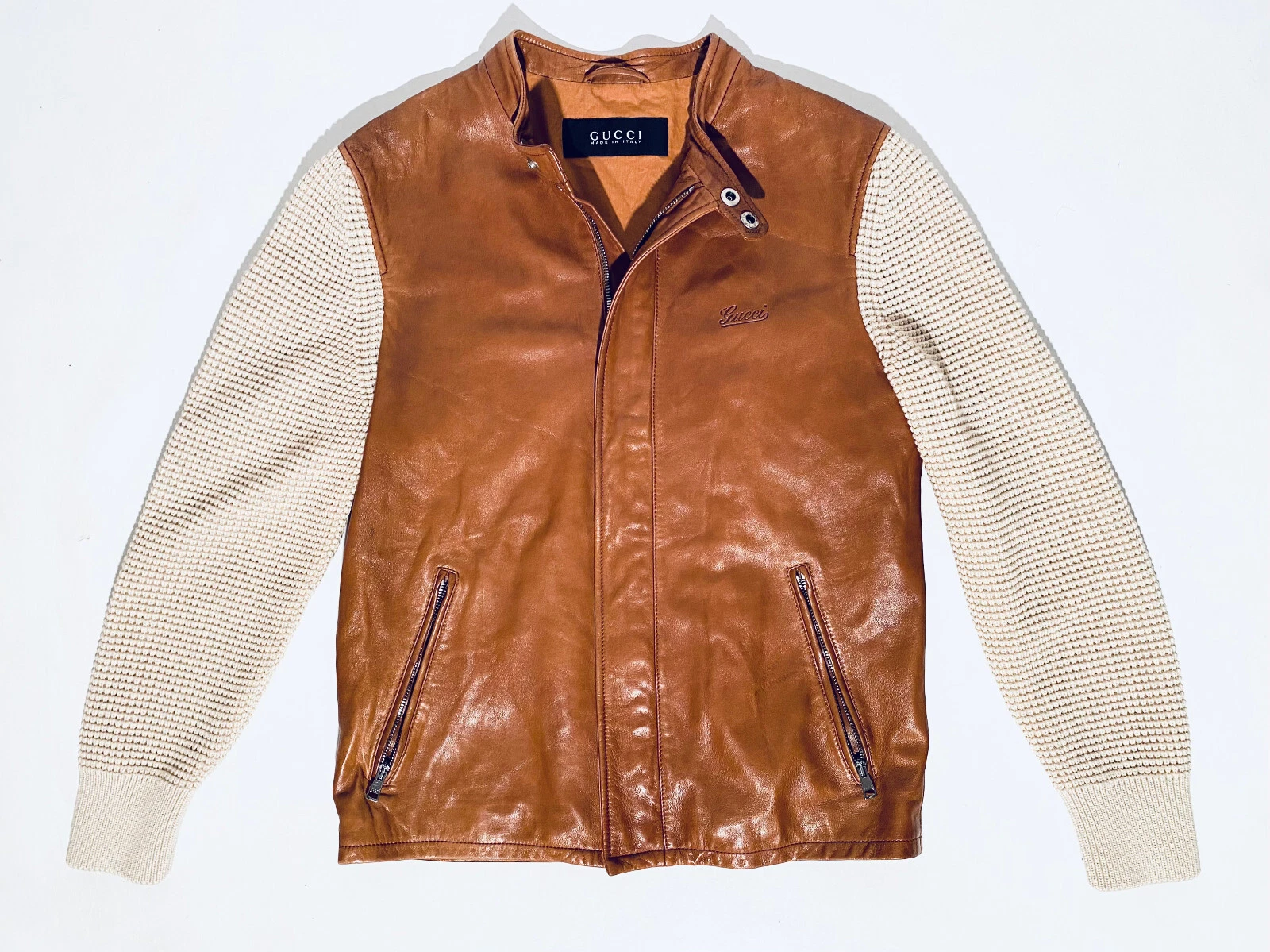 Giacca di pelle originale Gucci uomo taglia 44 M camicetta in pelle