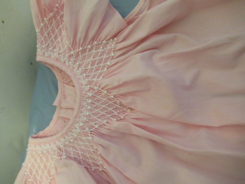 G) Girls Hand Smocked Pink 6 Month Dress Pearls Mom & Me - Picture 2 of 13