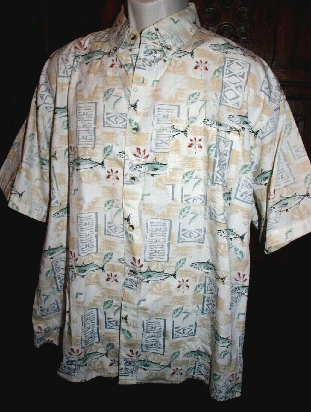 Field and Stream fish print Hawaiian shirt mens L w… Gem