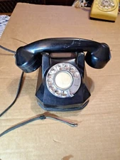 Vntg Art Deco Automatic Electric Rotary Dial Telephone Black Bakelite Monophone 