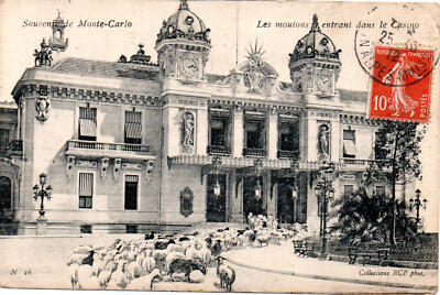MONACO -- SELTENE POSTKARTE -- Aux Deux Horloges -- Die Schafe betreten das Casino