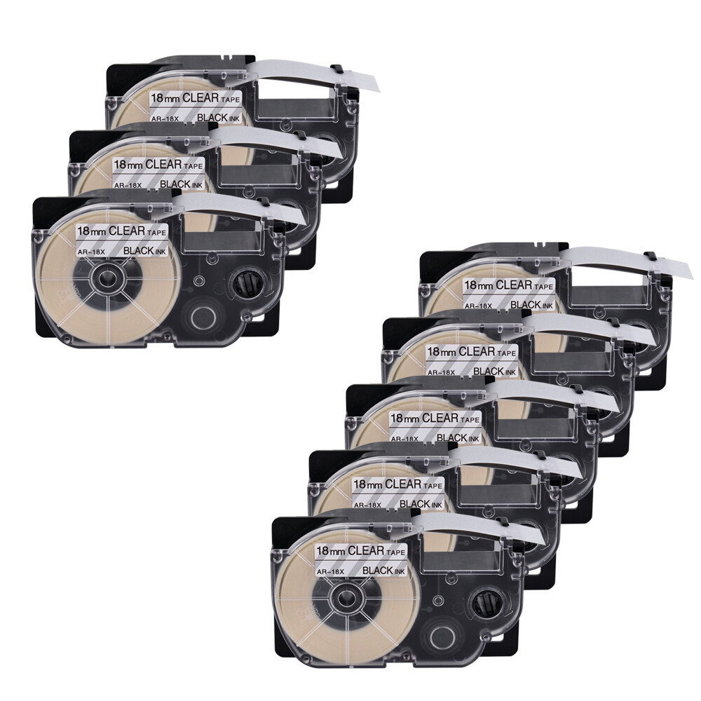 8PK Black on Clear Tape Cartridge XR-18X for Casio KL-120 EZ Label Printer