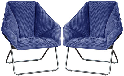 Zenithen Indoor Plush Hexagon Folding Dish Chair, Navy Blue (2 Pack)