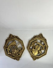 Vintage MCM Homco Syroco Gold Wall Decor Plaques Made In USA Musical Theme