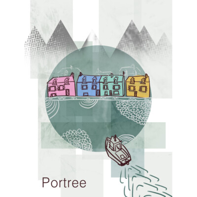 Portree Isle Skye Schottland Grafik Design Stil Illustration Poster Druck