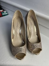 Aldo Metallic Gold Glitter Peeptoe Platform Leather Stiletto Heels Size 7.5 38
