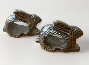 2 Pewter Rabbit Napkin Rings Made In India