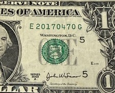 April 7 2017 $1 Birthday Note Fancy Serial Number One Dollar Bill 20170470 April 7 2017 $1 Birthday Note Fancy Serial Number One Dollar Bill 20170470