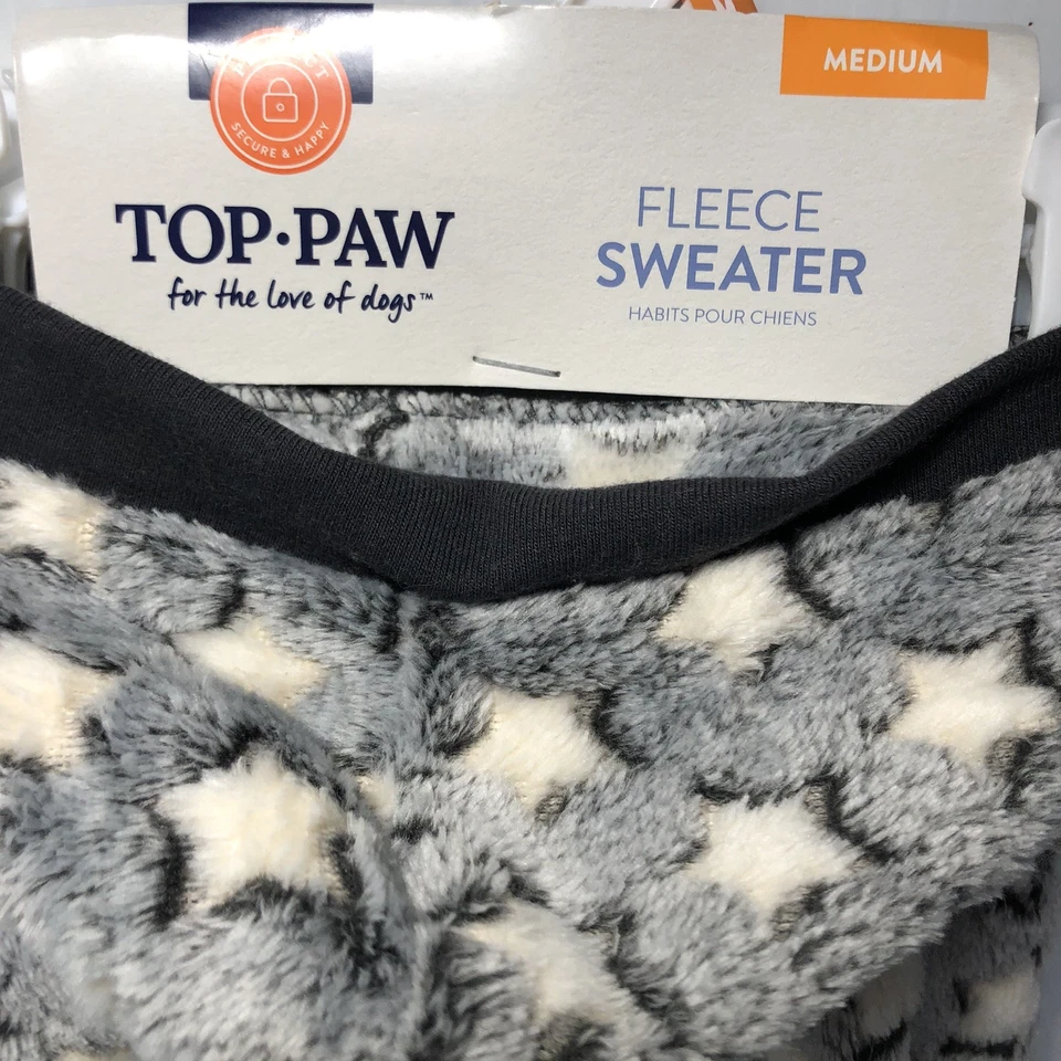 Top Paw Polar Suéter Sudadera con Capucha MEDIANO Mascota PERRO NUEVO CON ETIQUETAS Gris Patrón de Estrellas Poliéster Foto 4 de 4