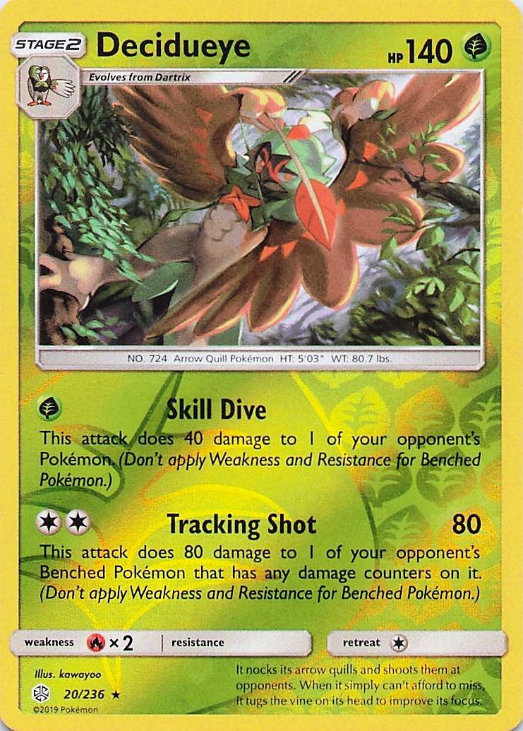 Decidueye - Pokemon Reverse Holo Rare 2019 Cosmic Eclipse 20/236 NM