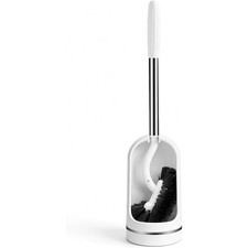 Curved Toilet Brush and Holder Set with Stainless Steel Handle, Drip-Proof Under
