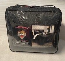 Ed Hardy Black Tigers&Tattoo Embossed Plush 4pc FULL/QUEEN Comforter Set 