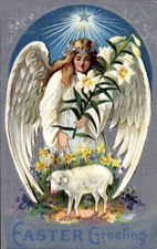 Präge Ak Glückwunsch Ostern, Engel, Lamm - 11550559