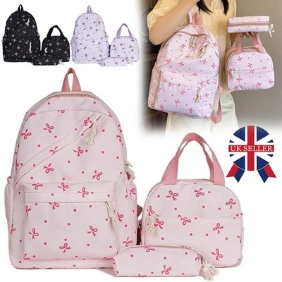 3-in-1 School Backpack Set for Teens Girls Women - Bow Tie Lunch Bag Pencil Case