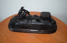 altes Schreibtischset Schreibtischgarnitur aus Holz geschnitzt Vögel und Tintf.