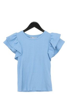 Zara Damen Top S Blau Polyester mit Baumwolle Ärmellos Rundhals Basic